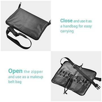 BYOOTIQUE 2in1 Multi Brush Holder Waist Zipper Bag Professional Portable Foldable Cosmetic Makeup Pouch with Belt Strap Artist Storage Organizer