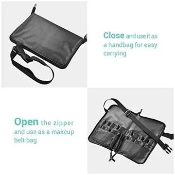 BYOOTIQUE 2in1 Multi Brush Holder Waist Zipper Bag Professional Portable Foldable Cosmetic Makeup Pouch with Belt Strap Artist Storage Organizer