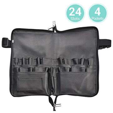 BYOOTIQUE 2in1 Multi Brush Holder Waist Zipper Bag Professional Portable Foldable Cosmetic Makeup Pouch with Belt Strap Artist Storage Organizer