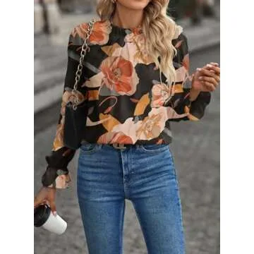 Spriolim Boho Floral Top for Women Fashion Long Sleeve Shirt Casual Crew Neck Blouse Boho Floral, Sm...