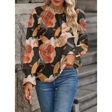 Spriolim Boho Floral Top for Women Fashion Long Sleeve Shirt Casual Crew Neck Blouse Boho Floral, Small