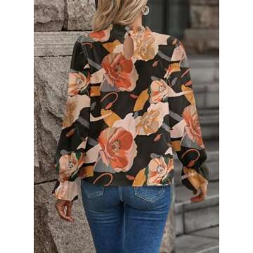 Spriolim Boho Floral Top for Women Fashion Long Sleeve Shirt Casual Crew Neck Blouse Boho Floral, Small