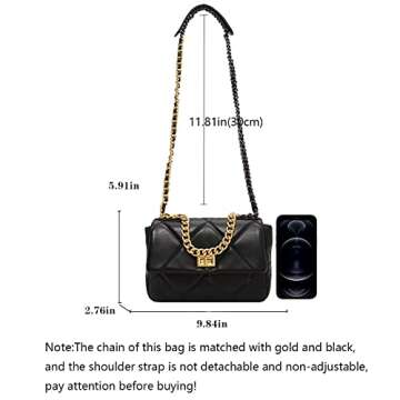 Small Quilted Purse Crossbody Bags for Women Leather Shoulder Bag Trendy Designer Handbag Black and Gold Chain Purses Chain