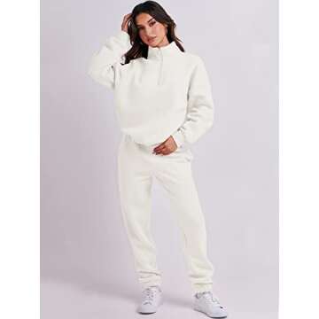 Prinbara Women 2 Piece Outfits Sweat Set 2024 Winter Oversized Sweatshirts Jogger Sweatpants Lounge Sets Fall Tracksuit White Medium