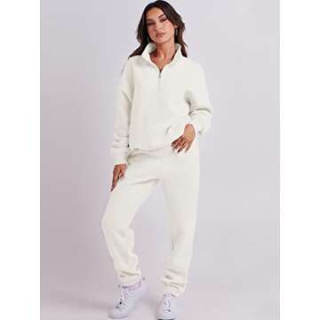 Prinbara Women 2 Piece Outfits Sweat Set 2024 Winter Oversized Sweatshirts Jogger Sweatpants Lounge Sets Fall Tracksuit White Medium