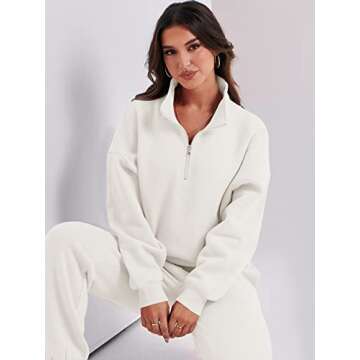 Prinbara Women 2 Piece Outfits Sweat Set 2024 Winter Oversized Sweatshirts Jogger Sweatpants Lounge Sets Fall Tracksuit White Medium