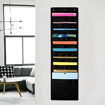 ZENXUS Hanging Organizer, 12x12 Paper Storage, Deep Pocket Vinyl Holder, for Cardstock, Scrapbook, Craft Paper, Cut Mat, 3 Door Hooks Included