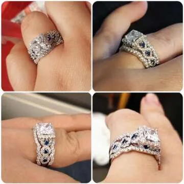 Newshe Jewellery 2.5CT 925 Sterling Silver CZ Engagements Rings Wedding Bands for Women 3PCS Bridal ...