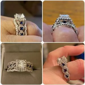 Newshe Jewellery 2.5CT 925 Sterling Silver CZ Engagements Rings Wedding Bands for Women 3PCS Bridal Rings Sets Cubic Zirconia Princess Promise Rings for her Size 7