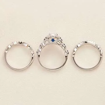 Newshe Jewellery 2.5CT 925 Sterling Silver CZ Engagements Rings Wedding Bands for Women 3PCS Bridal Rings Sets Cubic Zirconia Princess Promise Rings for her Size 7