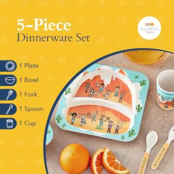 5 Piece Kids Dinnerware Set - Western Theme Utensils