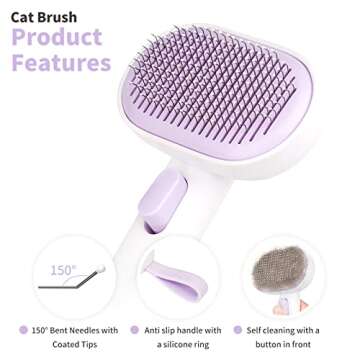 aumuca Cat and Dog Grooming Brush for Shedding, Removes Loose Fur from Long or Short Haired Pets - Ideal for Cats, Kittens, Rabbits, and More - Purple