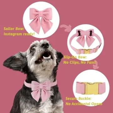 Stylish Maca Bates Cherry Pink Dog Collar with Bow Tie