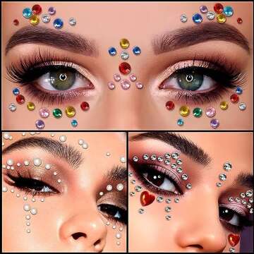 Halloween 10 Sheets Eye Body Face Gems Rhinestone Stickers Self Adhesive Rhinestones Rainbow Face Ge...