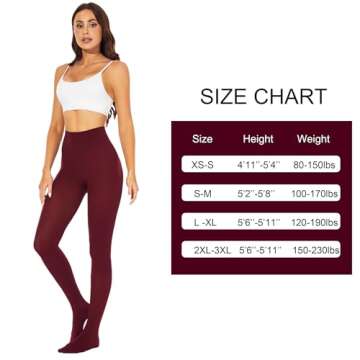 HeyUU Women's 80D Ultra Soft Opaque Tights, High Waist Solid Color Footed Pantyhose with 29 Colors burgundy lxl