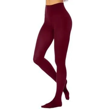 HeyUU Women's 80D Ultra Soft Opaque Tights, High Waist Solid Color Footed Pantyhose with 29 Colors burgundy lxl