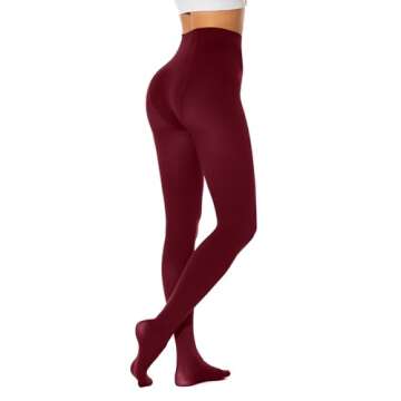 HeyUU Women's 80D Ultra Soft Opaque Tights, High Waist Solid Color Footed Pantyhose with 29 Colors burgundy lxl