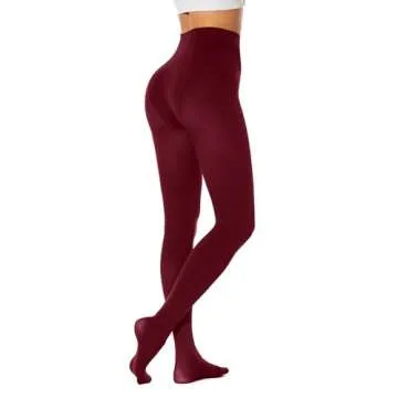HeyUU Women's 80D Ultra Soft Opaque Tights, High Waist Solid Color Footed Pantyhose with 29 Colors burgundy lxl