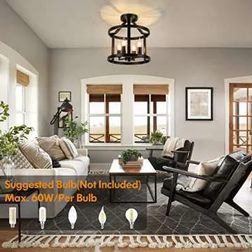 4-Light Farmhouse Metal Semi Flush Mount Ceiling Light Fixture, Industrial Vintage Matte Black E12 C...