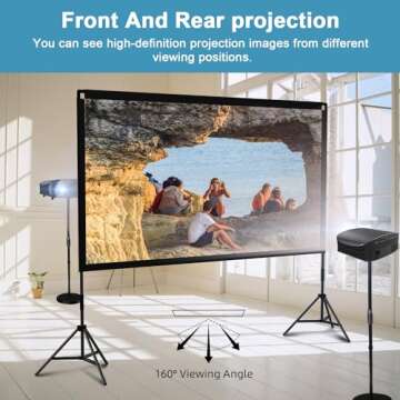 Projector Screen and Stand, Towond 120 inch Portable Movie Screen Indoor Outdoor 16:9 4K HD Front Rear Projection Screen with Carry Bag Wrinkle-Free and Foldable Design for Home Theater