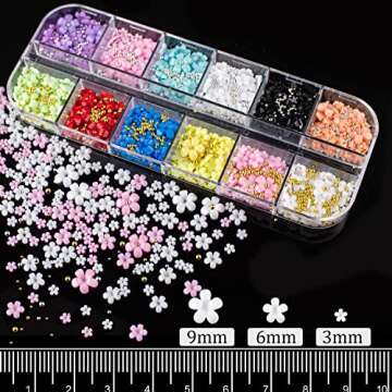 3D Flowers for Nails Art Colorful Charms Set #1 with Caviar Beads, Blossom Rhinestones Crystal Kit P...