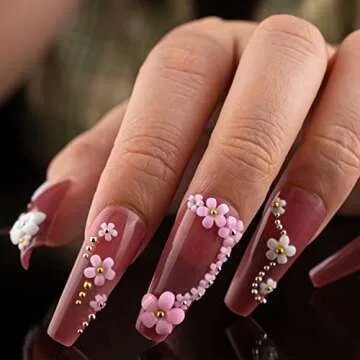 3D Flowers for Nails Art Colorful Charms Set #1 with Caviar Beads, Blossom Rhinestones Crystal Kit Pearls Acrylic Studs DIY Design Manicure Accessories for Women Girls Decoration