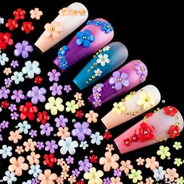 3D Flowers for Nails Art Colorful Charms Set #1 with Caviar Beads, Blossom Rhinestones Crystal Kit Pearls Acrylic Studs DIY Design Manicure Accessories for Women Girls Decoration