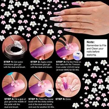 3D Flowers for Nails Art Colorful Charms Set #1 with Caviar Beads, Blossom Rhinestones Crystal Kit Pearls Acrylic Studs DIY Design Manicure Accessories for Women Girls Decoration