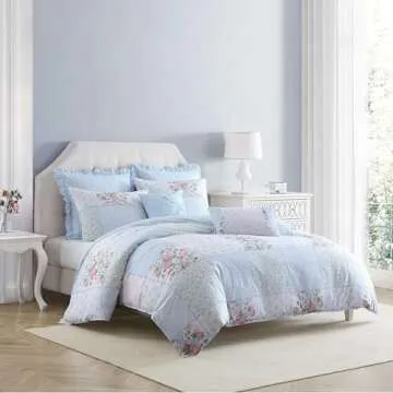 Laura Ashley - Duvet Set, Super Soft & Cozy Bedding, Includes Matching Shams & Bonus Throw Pillow Co...
