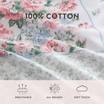 Laura Ashley - Duvet Set, Super Soft & Cozy Bedding, Includes Matching Shams & Bonus Throw Pillow Covers, Luxurious Home Decor (Hope Patchwork Blue, Twin)