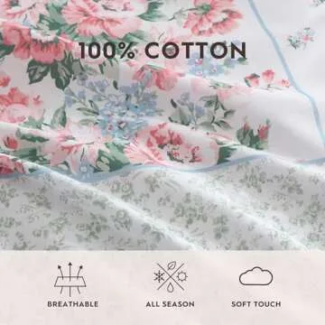 Laura Ashley - Duvet Set, Super Soft & Cozy Bedding, Includes Matching Shams & Bonus Throw Pillow Covers, Luxurious Home Decor (Hope Patchwork Blue, Twin)