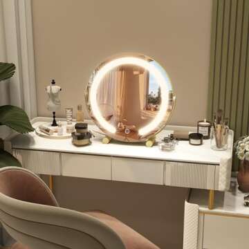 ROLOVE Gold Vanity Mirror, 12 Inch Makeup Mirror with Lights, Large Lighted Vanity Mirror, Light Up ...