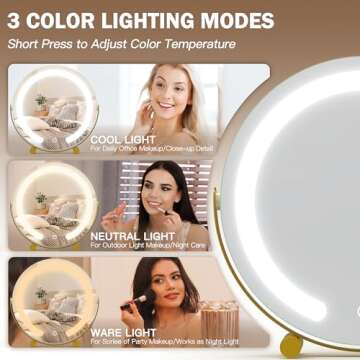 ROLOVE 12 Inch Lighted Gold Vanity Mirror with Rotation
