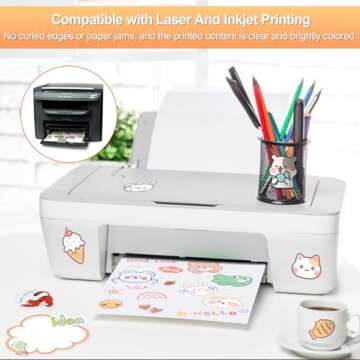 Printable Sticker Paper for Inkjet Printer, 40 Sheets 8.5" x11” Matte Sticker Printer Paper Full Sheet Labels, Sticker Paper for Printer Sticker Labels, for Laser/Inkjet Printers, Letter Size