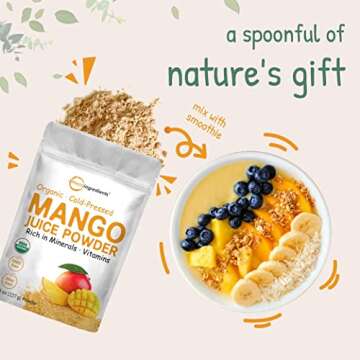 Organic Mango Juice Powder, 8oz | 100% Natural Fruit Powder | Cold Pressed Mangos Source | No Sugar & Additives | Great Flavor for Drinks, Smoothie, & Beverages | Non-GMO & Vegan Friendly