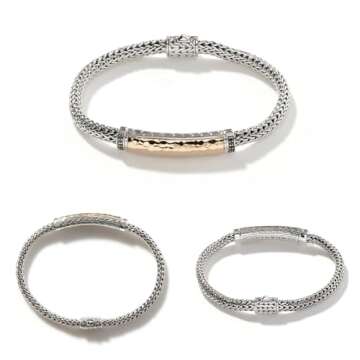 John Hardy WOMEN's Classic Chain Hammered 18K Gold and Silver Extra-Small Bracelet 5mm with Pusher C...