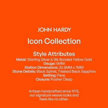 John Hardy WOMEN's Classic Chain Hammered 18K Gold and Silver Extra-Small Bracelet 5mm with Pusher Clasp with Black Sapphire (Medium)