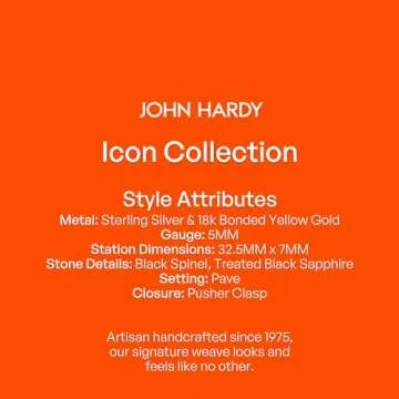 John Hardy WOMEN's Classic Chain Hammered 18K Gold and Silver Extra-Small Bracelet 5mm with Pusher Clasp with Black Sapphire (Medium)