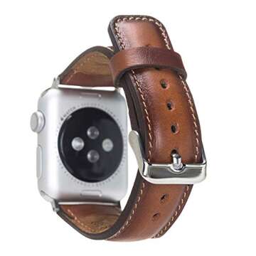 VENOULT Compatible with iWatch Band for Apple Watch Ultra 2-1 Bands for Man or Women 49mm, 45mm, 44mm, 41mm, 40mm, Genuine Leather Bull Strap (38/40/41mm Silver, Chestnut Brown)