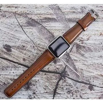VENOULT Compatible with iWatch Band for Apple Watch Ultra 2-1 Bands for Man or Women 49mm, 45mm, 44mm, 41mm, 40mm, Genuine Leather Bull Strap (38/40/41mm Silver, Chestnut Brown)