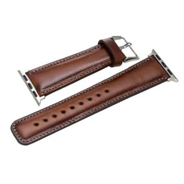 VENOULT Compatible with iWatch Band for Apple Watch Ultra 2-1 Bands for Man or Women 49mm, 45mm, 44mm, 41mm, 40mm, Genuine Leather Bull Strap (38/40/41mm Silver, Chestnut Brown)