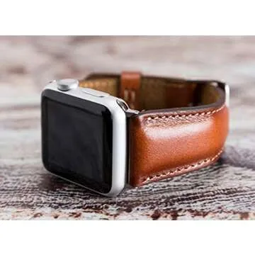 VENOULT Compatible with iWatch Band for Apple Watch Ultra 2-1 Bands for Man or Women 49mm, 45mm, 44mm, 41mm, 40mm, Genuine Leather Bull Strap (38/40/41mm Silver, Chestnut Brown)