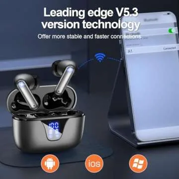 ZIUTY Wireless Earbuds, Ear Buds Bluetooth V5.3 Headphones 50H Playtime with LED Digital Display Charge Case, IPX5 Waterproof Earphones with Mic for iPhone Android Phone Computer Laptop - Star Gray