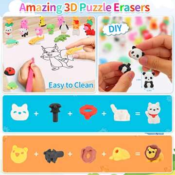 70Pcs Animal Erasers - Desk Pets, 3D Take Apart Pencil Erasers Classroom Rewards,Game Prizes,Treasur...