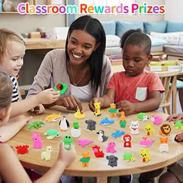 70Pcs Animal Erasers Fun Classroom Rewards and Toys