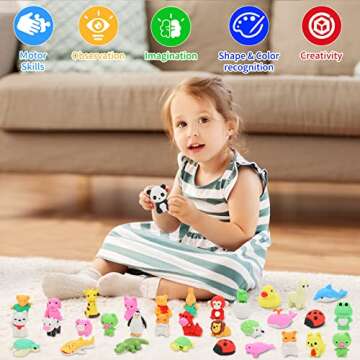 70Pcs Animal Erasers Fun Classroom Rewards and Toys