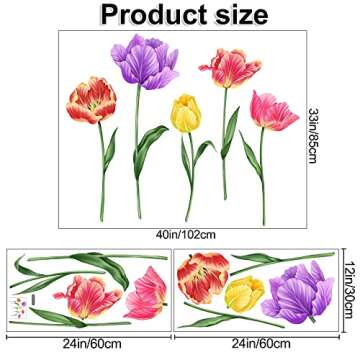 DTLIFEK 5 Large Tulip Flowers Wall Decals Garden Floral Wall Stickers Watercolor Colorful Tulips Gre...
