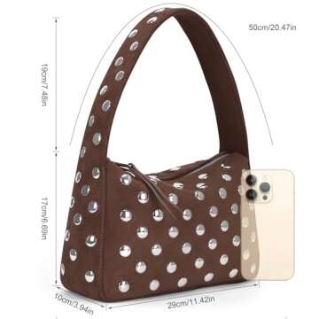 YFGBCX Suede Studded Purses Brown Suede Bag Fall Shoulder Bag Y2K Purse for Women Handbag Soft Leather Purse