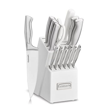 Cuisinart Block Knife Set - 15pc Cutlery with Stainless Steel Blades for Precise Cutting, Lightweigh...