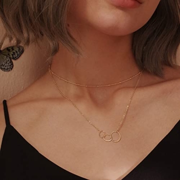 MEVECCO Gold Layered Necklace Adjustable 18K Gold Plated